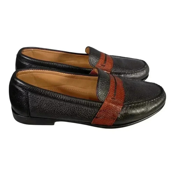 Alan Payne Penny Loafers Genuine Deer Pebbled Leather Shoes Black Brown Mens 8.5 main image 8